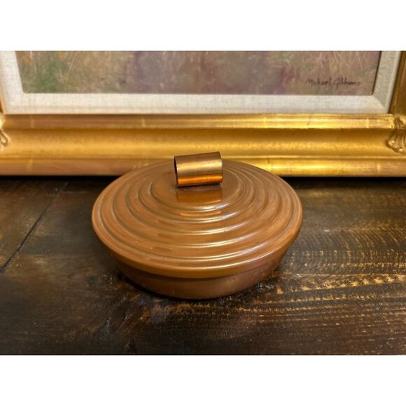 Made in USA Vintage Copper Covered Dish Round by Quincy Craftsmen  Marked 7" - Picture 3 of 12